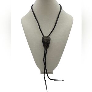Agate Bolo Tie Leather Cord With Silver Ends